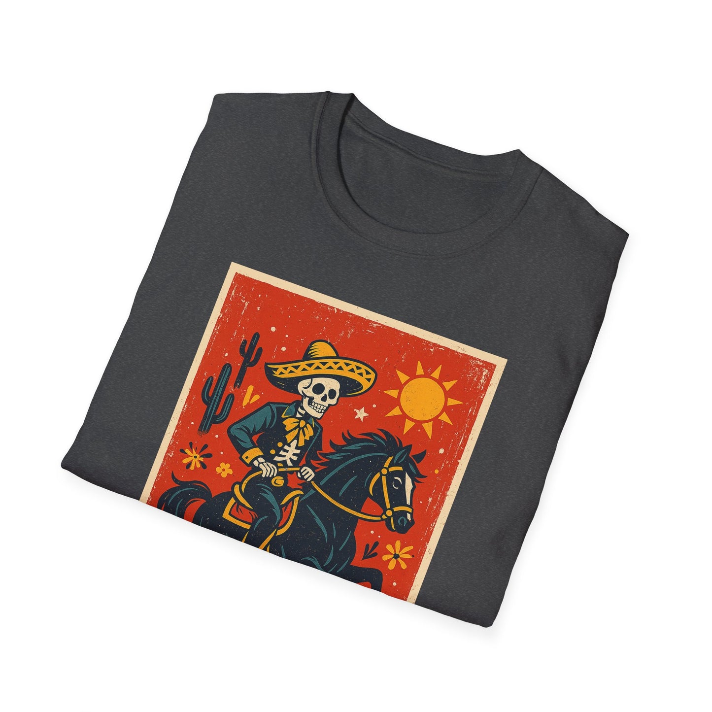 Dia de los Muertos Cowboy T-Shirt | Unisex Softstyle T-Shirt | Skeleton Horse Rider
