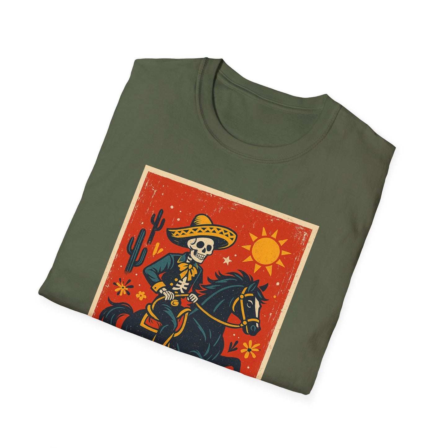 Dia de los Muertos Cowboy T-Shirt | Unisex Softstyle T-Shirt | Skeleton Horse Rider