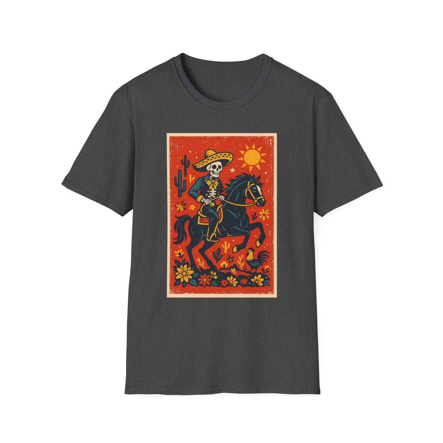 Dia de los Muertos Cowboy T-Shirt | Unisex Softstyle T-Shirt | Skeleton Horse Rider