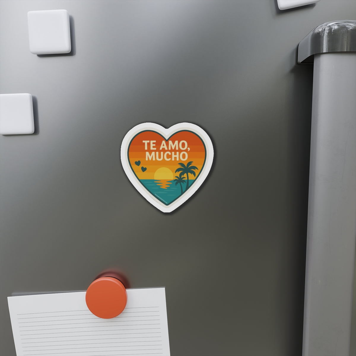 Te Amo Mucho Heart Magnet | Spanish Love Magnet | LGBTQ+ Romance | Sunset Vinyl Decal | Queer Love in Spanish | Beach Aesthetic