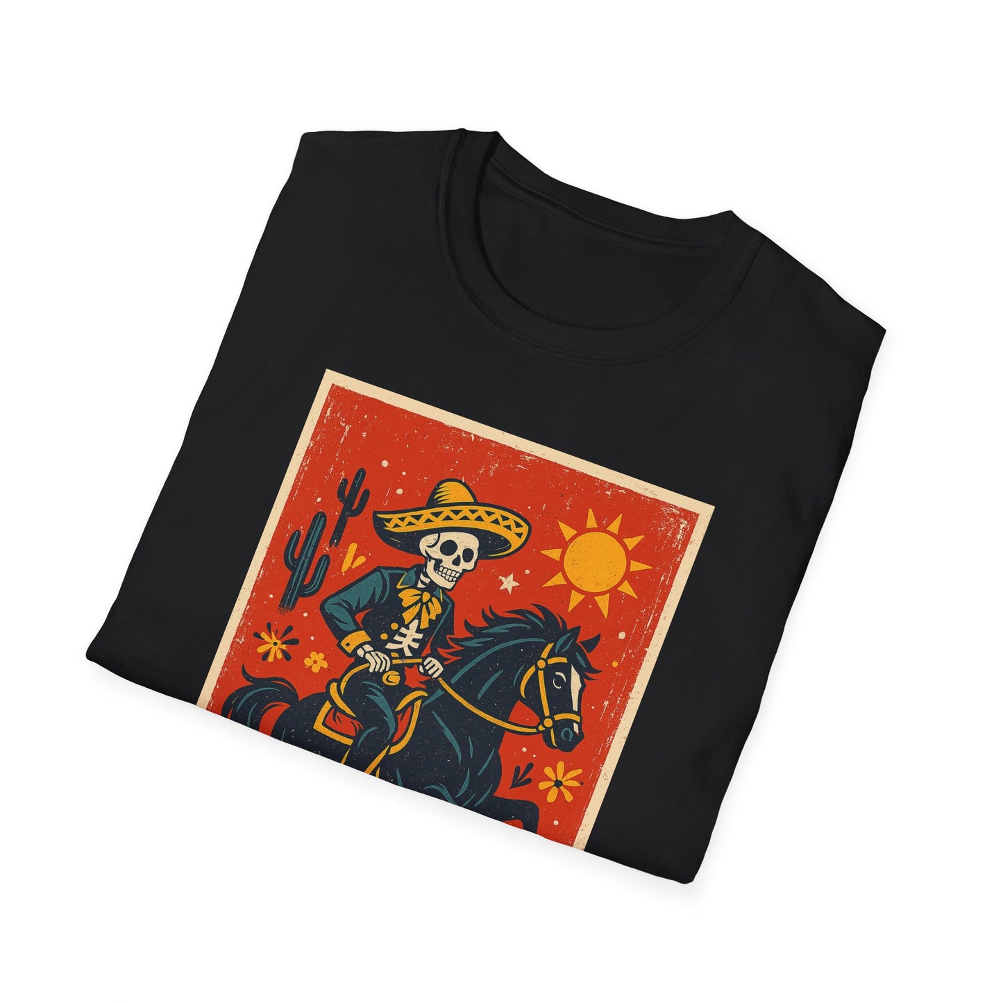 Dia de los Muertos Cowboy T-Shirt | Unisex Softstyle T-Shirt | Skeleton Horse Rider