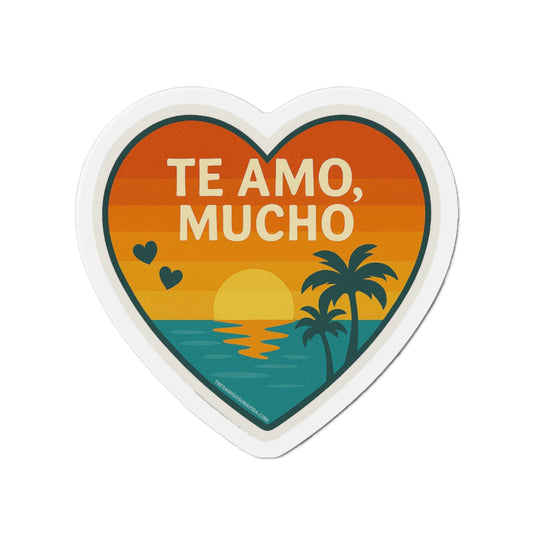 Te Amo Mucho Heart Magnet | Spanish Love Magnet | LGBTQ+ Romance | Sunset Vinyl Decal | Queer Love in Spanish | Beach Aesthetic
