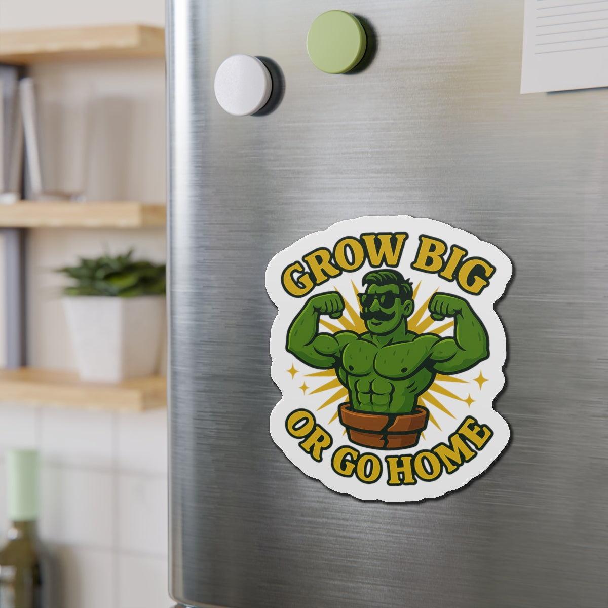 Grow Big Or Go Home Plant Muscle Man Die-Cut Magnet | Funny Plant Lover Magnet