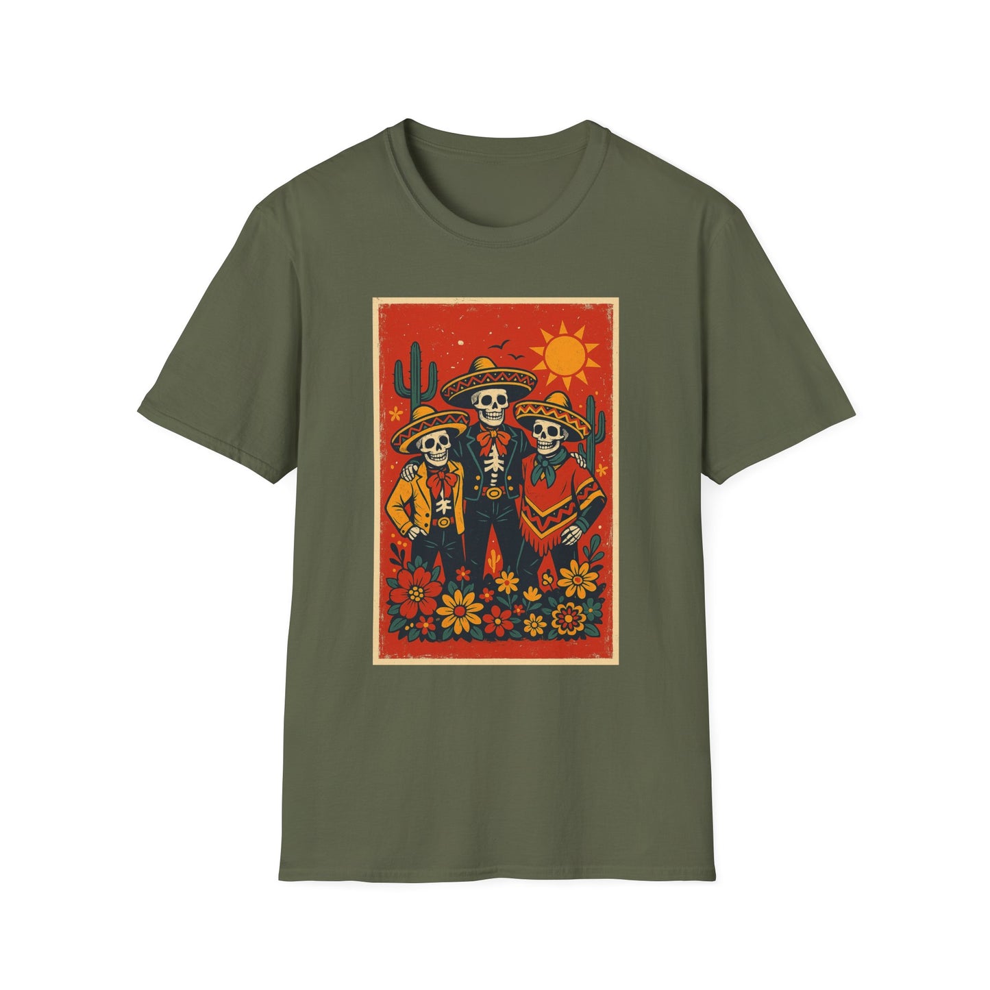 Day of the Dead Trio T-Shirt | Casual Skull Tee | Unisex Festival Shirt | Halloween Costume Top | Mexican Heritage Apparel | Throuple Shirt