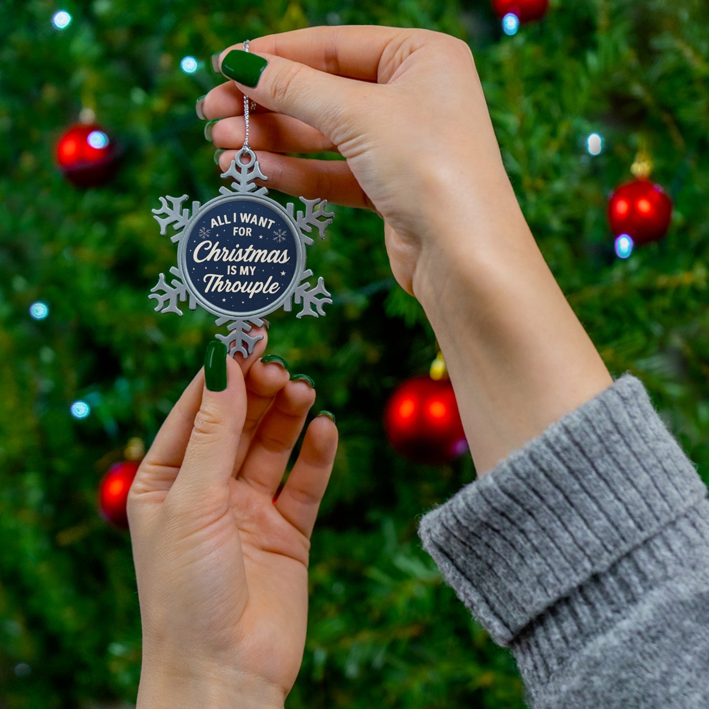 All I Want For Christmas Is My Throuple Ornament | Holiday Snowflake Keepsake, Polyamory Ornament, LGBTQ First Christmas Gift
