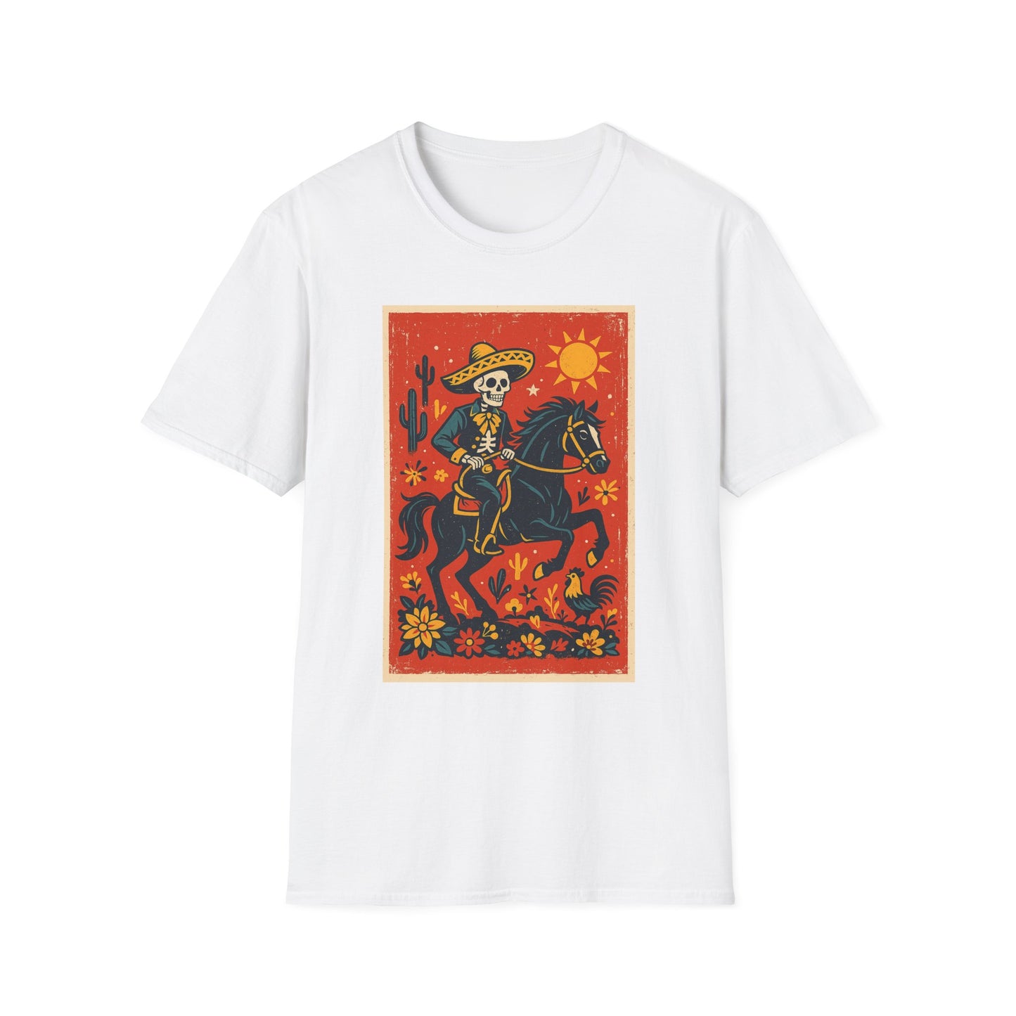 Dia de los Muertos Cowboy T-Shirt | Unisex Softstyle T-Shirt | Skeleton Horse Rider
