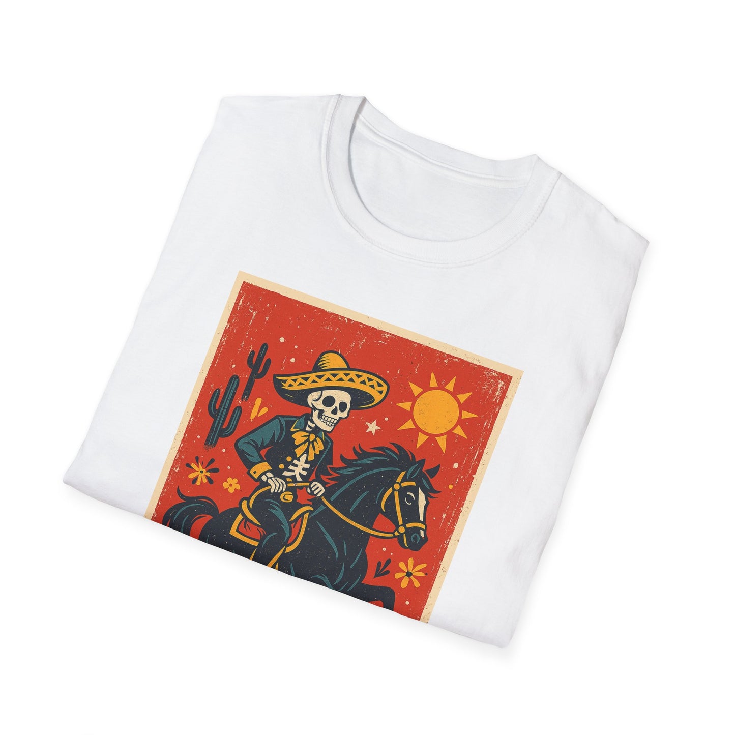 Dia de los Muertos Cowboy T-Shirt | Unisex Softstyle T-Shirt | Skeleton Horse Rider