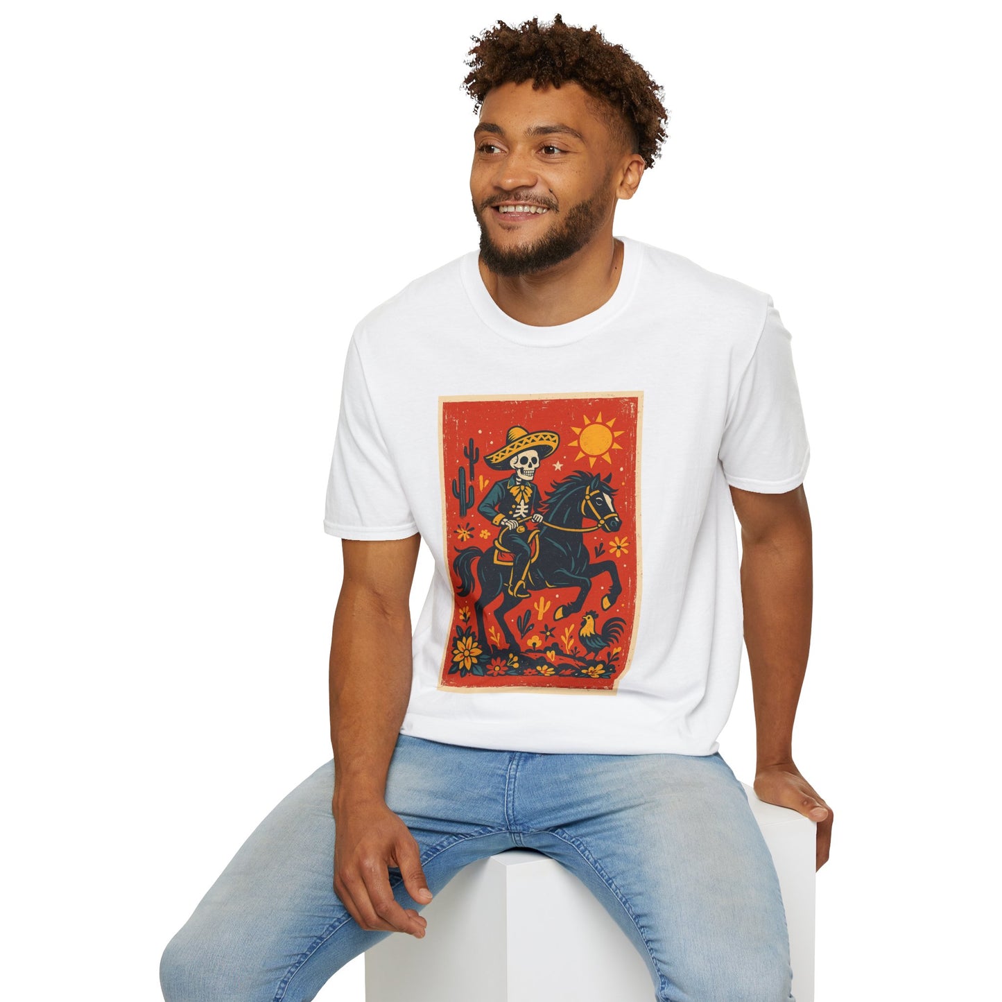 Dia de los Muertos Cowboy T-Shirt | Unisex Softstyle T-Shirt | Skeleton Horse Rider