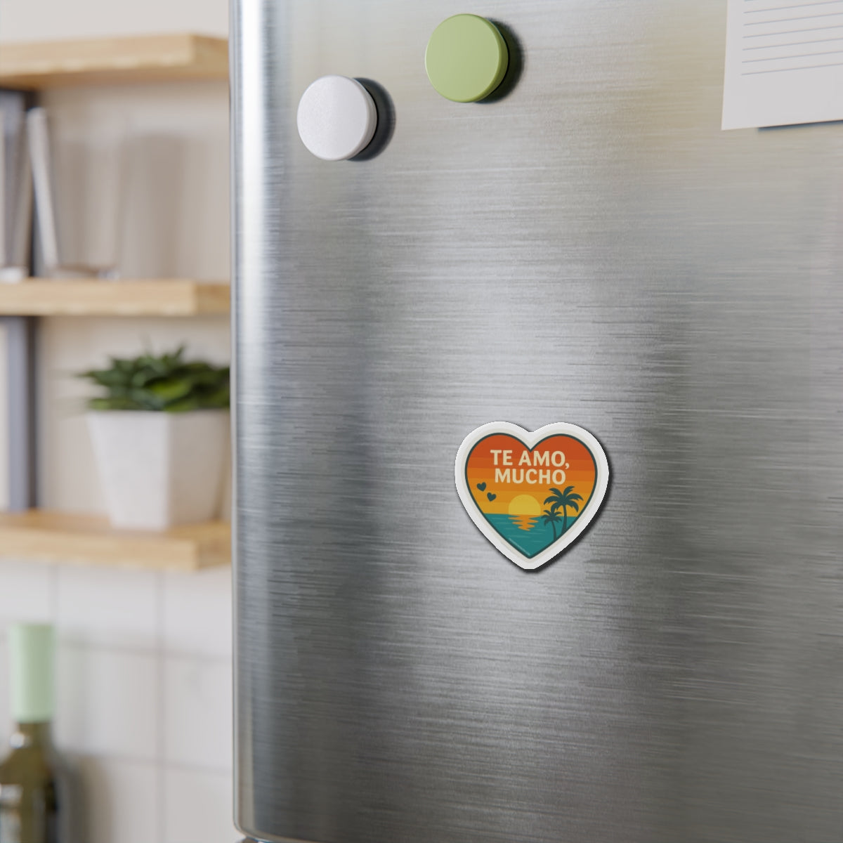 Te Amo Mucho Heart Magnet | Spanish Love Magnet | LGBTQ+ Romance | Sunset Vinyl Decal | Queer Love in Spanish | Beach Aesthetic