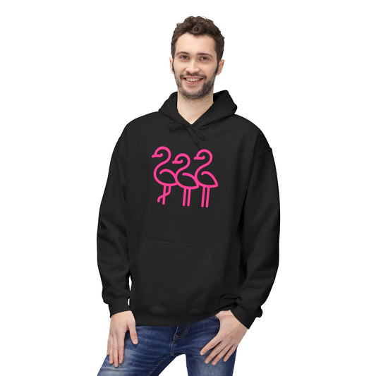 Fun Flamingo Fleece Hoodie - Cozy Unisex Pullover for Summer Vibes, Beach Days, Pool Parties, Casual Outings, Gift Idea