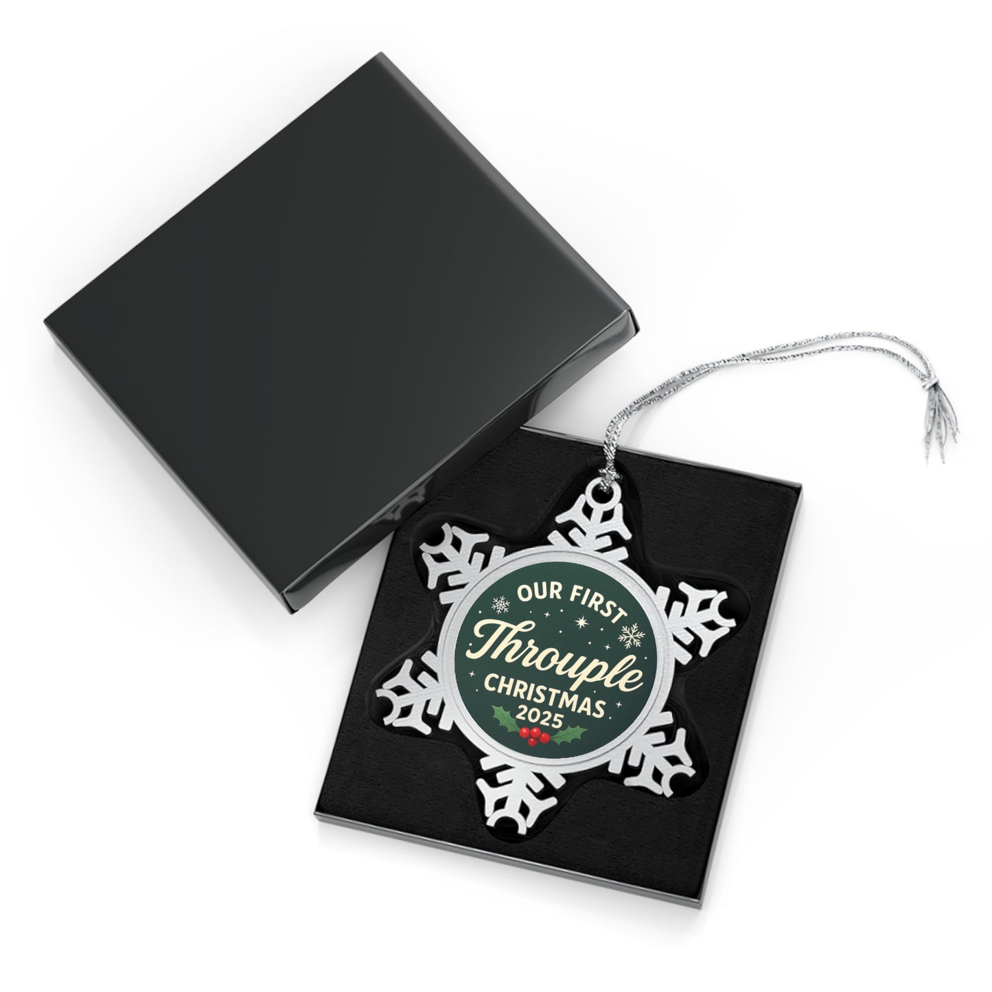 Our First Throuple Christmas Ornament 2025 | Snowflake Holiday Keepsake | Polyamory Ornament | Unique Couple + Throuple Gift