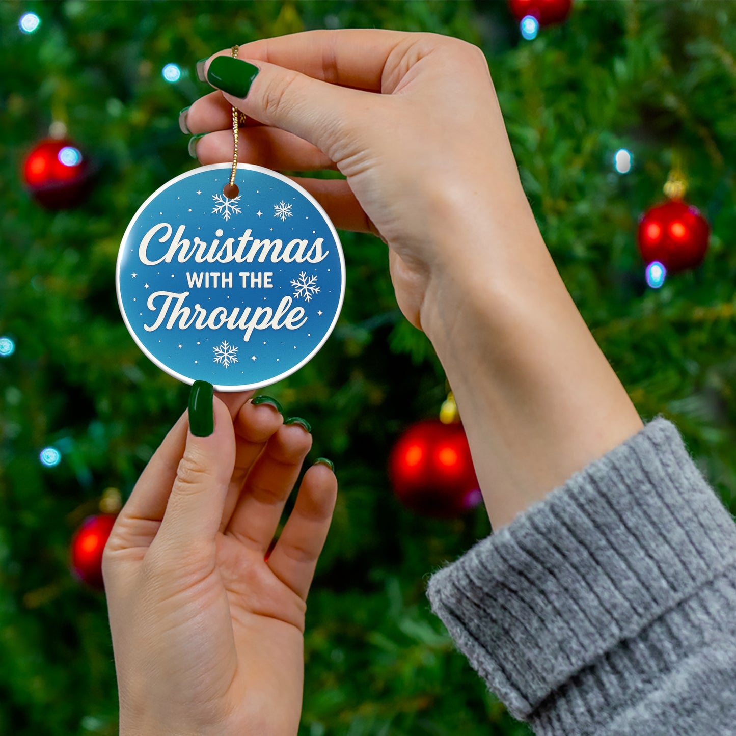 Christmas With The Throuple Ceramic Ornament | Round Holiday Ornament
