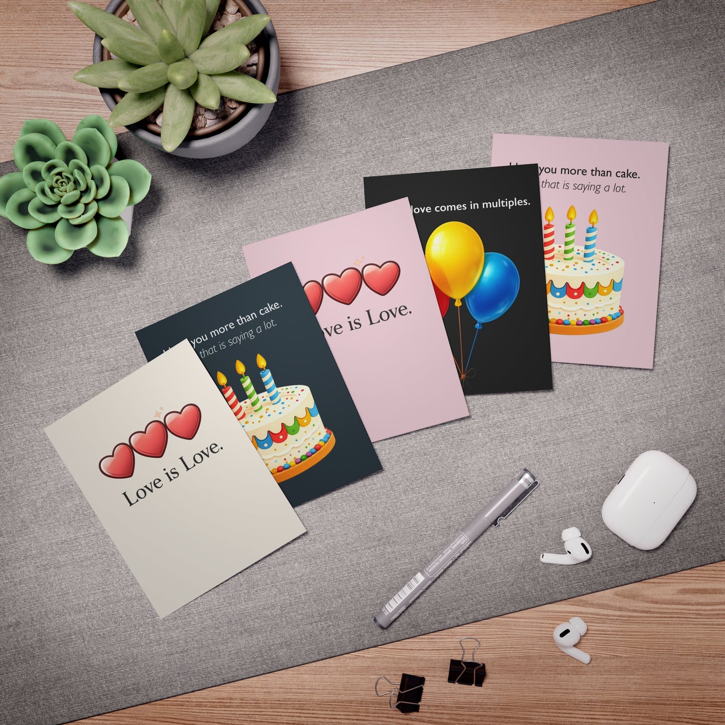 Multi-Design Greeting Cards (5-Pack) | Throuple Birthday Card Pack | LGBTQ Pride Celebration