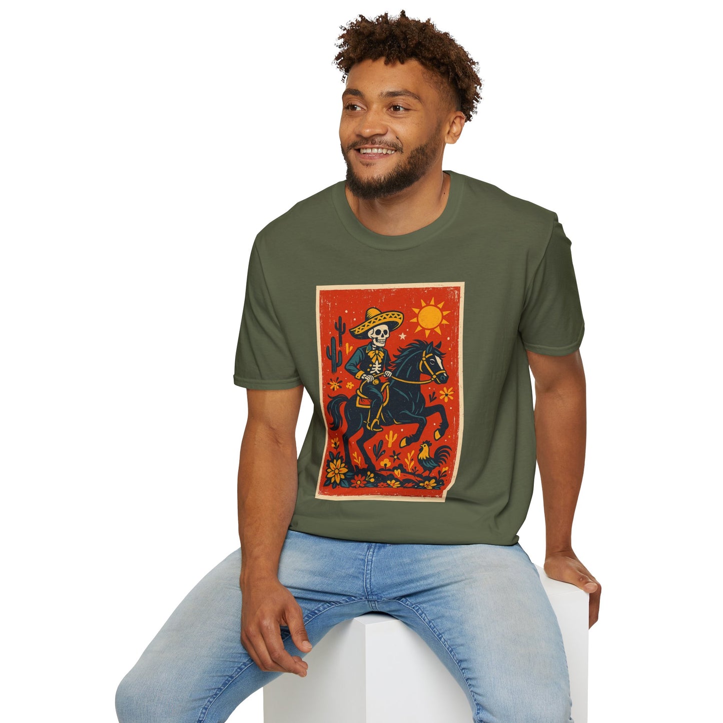 Dia de los Muertos Cowboy T-Shirt | Unisex Softstyle T-Shirt | Skeleton Horse Rider