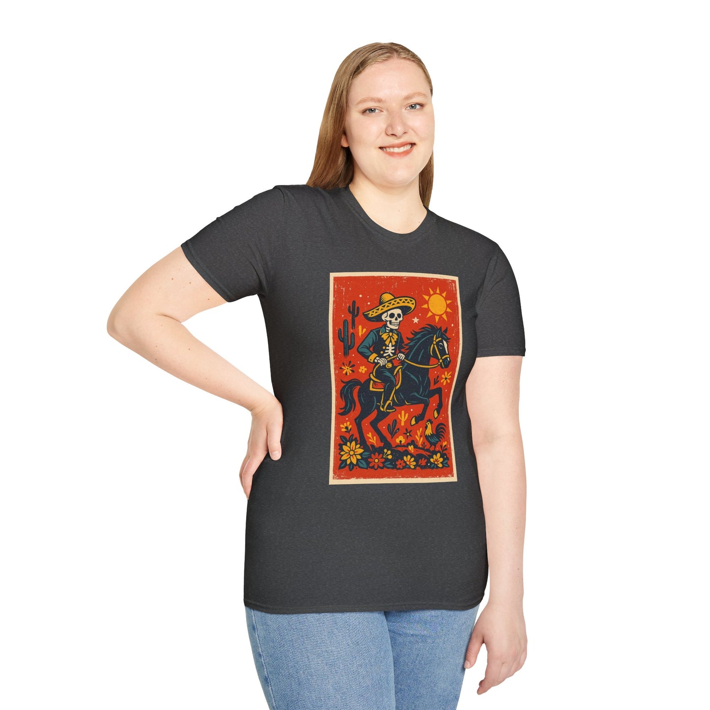 Dia de los Muertos Cowboy T-Shirt | Unisex Softstyle T-Shirt | Skeleton Horse Rider