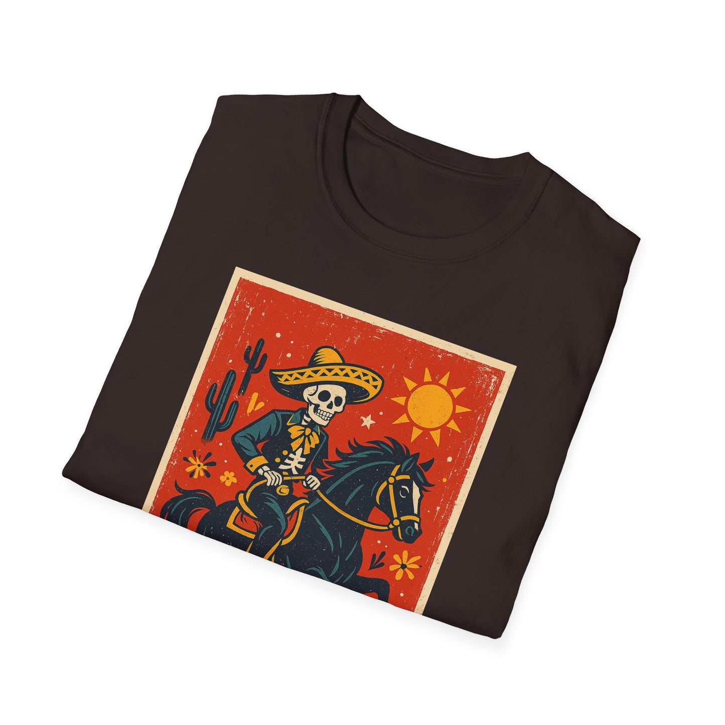 Dia de los Muertos Cowboy T-Shirt | Unisex Softstyle T-Shirt | Skeleton Horse Rider