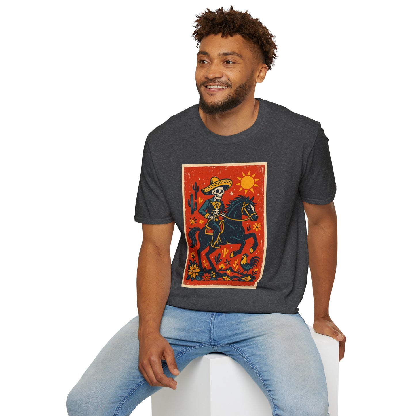Dia de los Muertos Cowboy T-Shirt | Unisex Softstyle T-Shirt | Skeleton Horse Rider