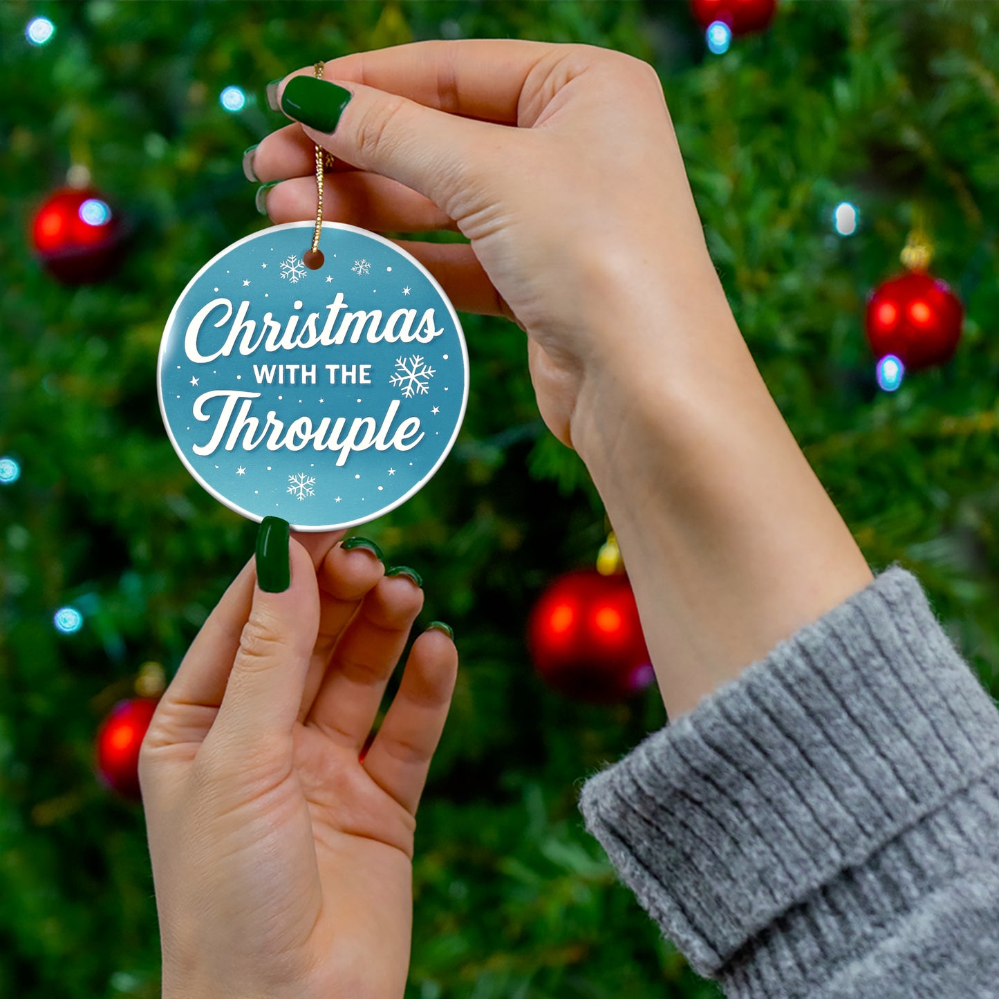 Christmas with the Throuple Ceramic Ornament | Round Holiday Decoration