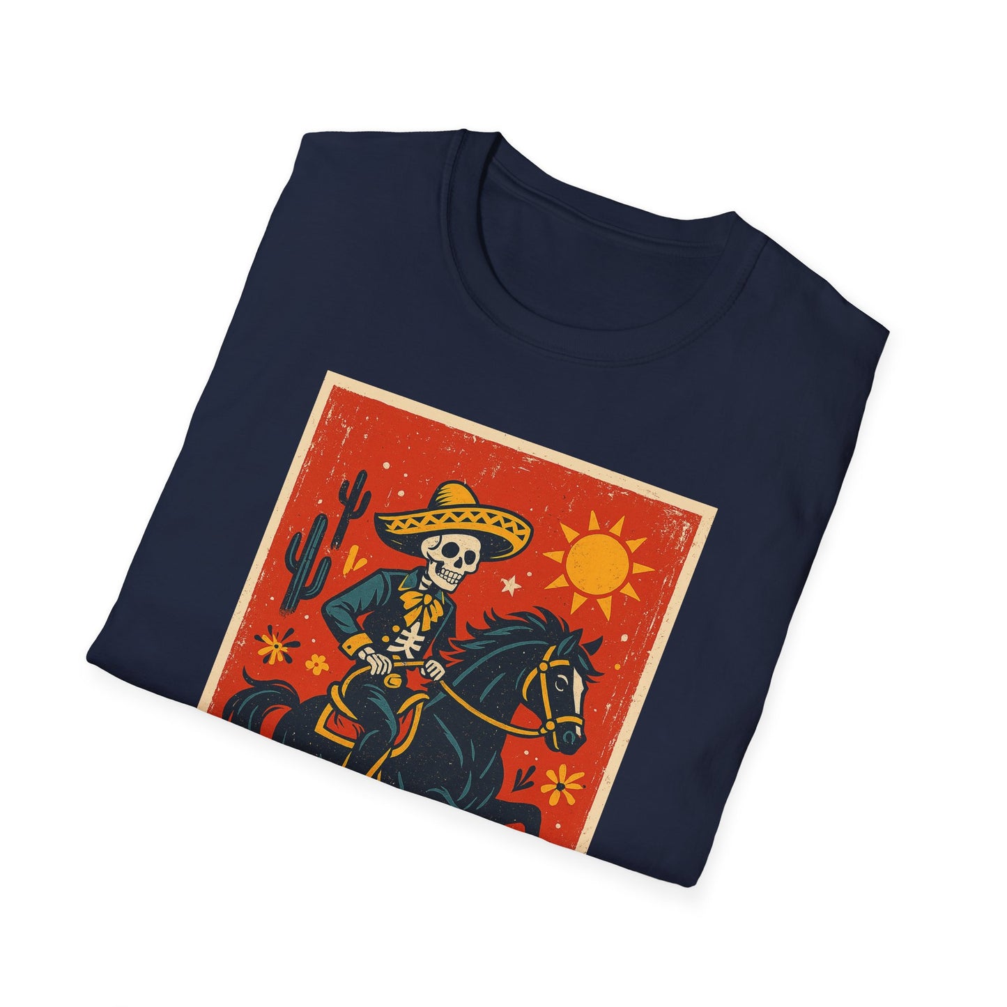 Dia de los Muertos Cowboy T-Shirt | Unisex Softstyle T-Shirt | Skeleton Horse Rider