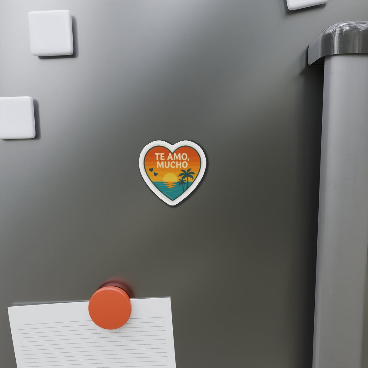 Te Amo Mucho Heart Magnet | Spanish Love Magnet | LGBTQ+ Romance | Sunset Vinyl Decal | Queer Love in Spanish | Beach Aesthetic
