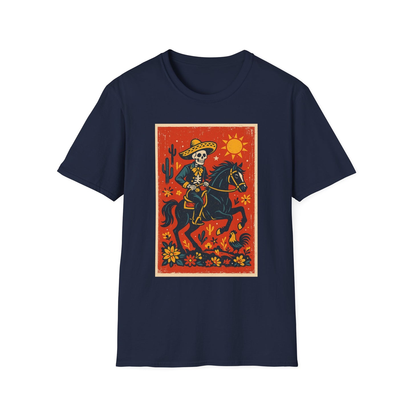 Dia de los Muertos Cowboy T-Shirt | Unisex Softstyle T-Shirt | Skeleton Horse Rider