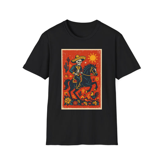 Dia de los Muertos Cowboy T-Shirt | Unisex Softstyle T-Shirt | Skeleton Horse Rider