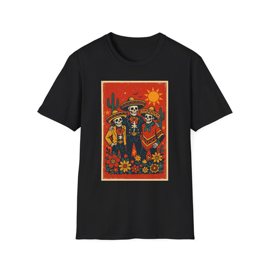 Day of the Dead Trio T-Shirt | Casual Skull Tee | Unisex Festival Shirt | Halloween Costume Top | Mexican Heritage Apparel | Throuple Shirt