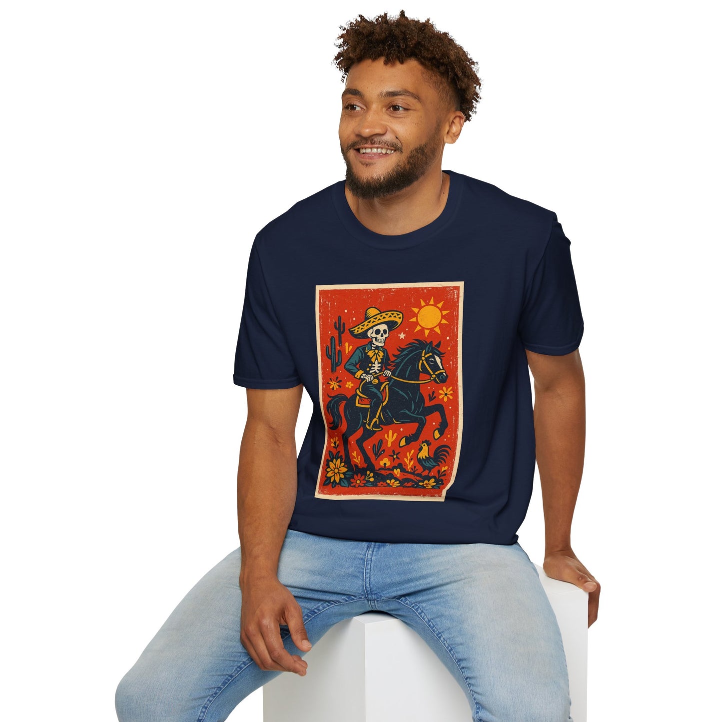 Dia de los Muertos Cowboy T-Shirt | Unisex Softstyle T-Shirt | Skeleton Horse Rider