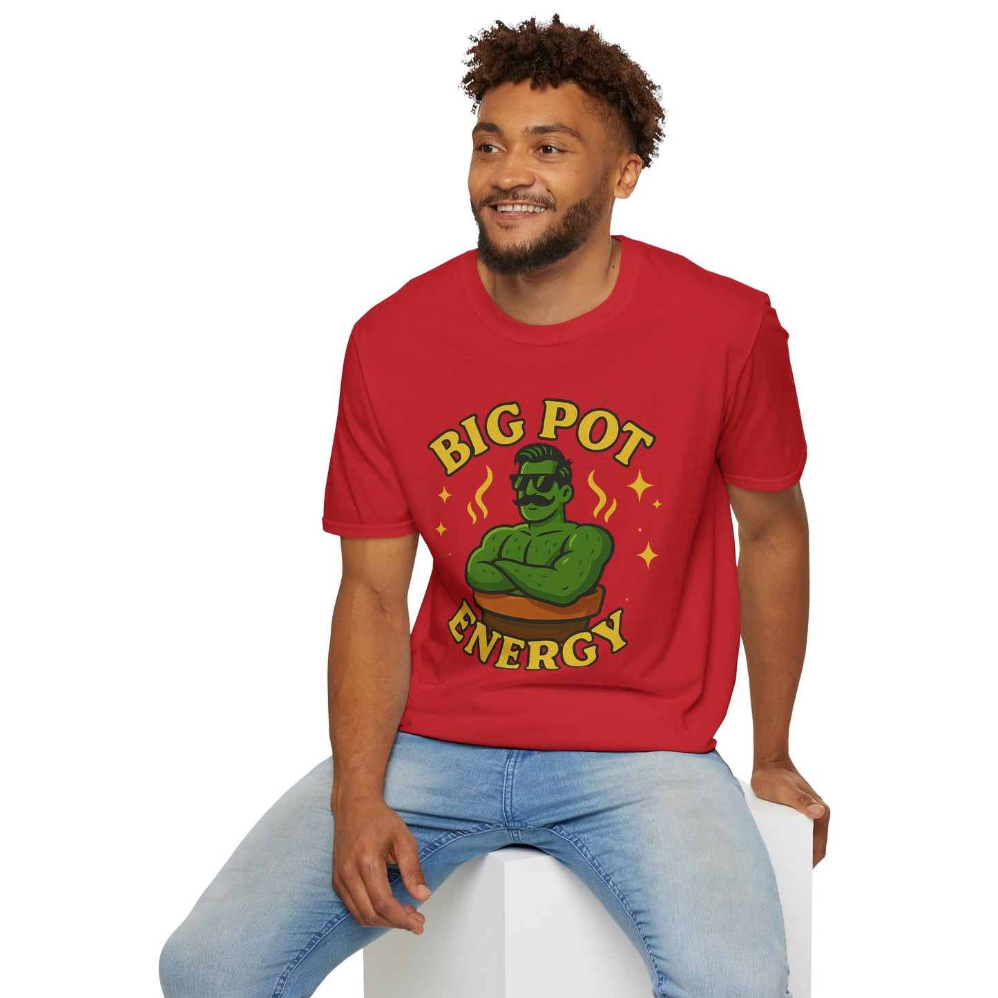 Big Pot Energy T-Shirt | Funny Green Character Illustration | Men's T-Shirt Plant Lover