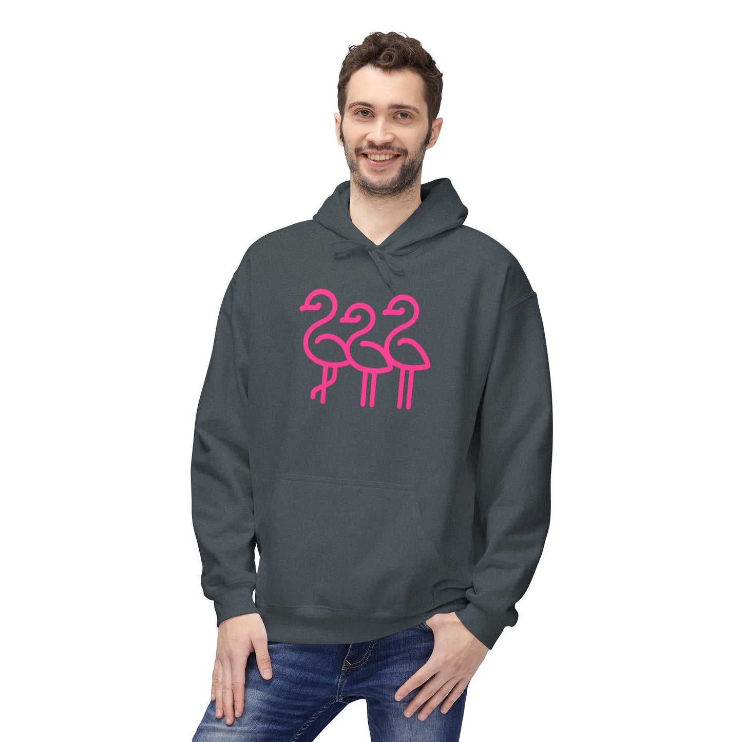 Fun Flamingo Fleece Hoodie - Cozy Unisex Pullover for Summer Vibes, Beach Days, Pool Parties, Casual Outings, Gift Idea