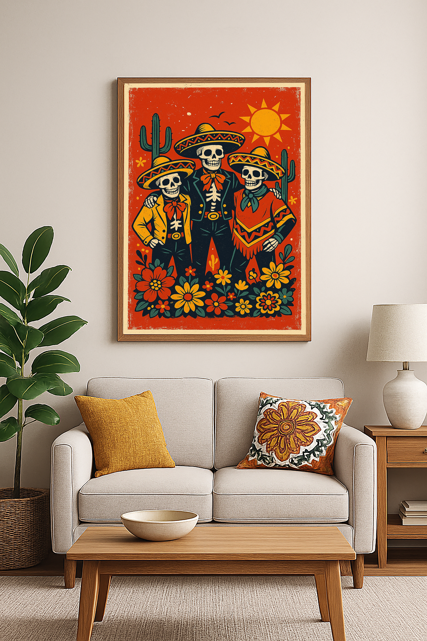 Skeleton Throuple Digital Download | Mexican Folk Art Día de los Muertos Print | 20x30 in 2:3 Ratio Wall Art
