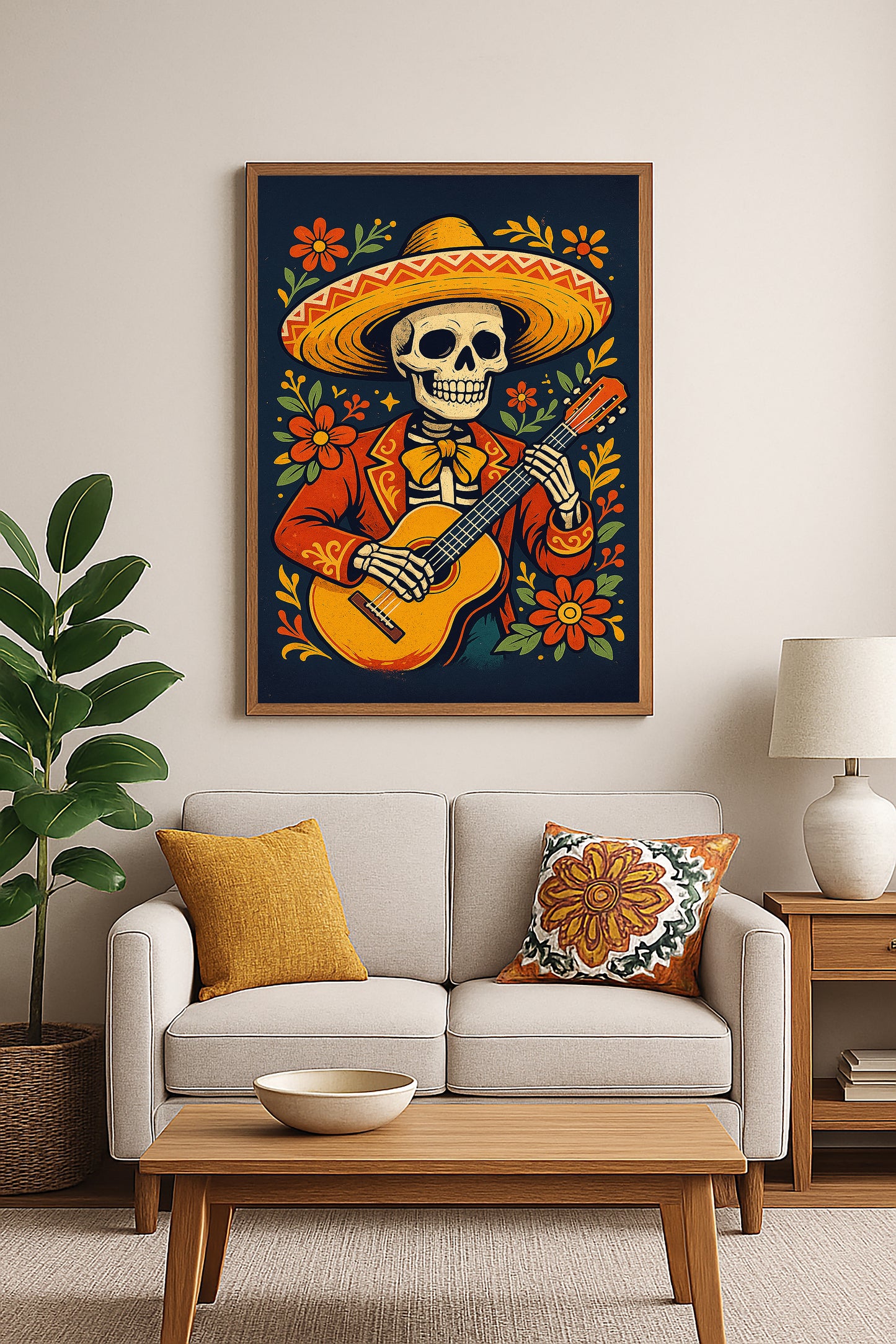 Skeleton Mariachi Guitarist Digital Download Print | Día de los Muertos Wall Art | Mexican Folk Art Skeleton Poster | 2:3 Ratio