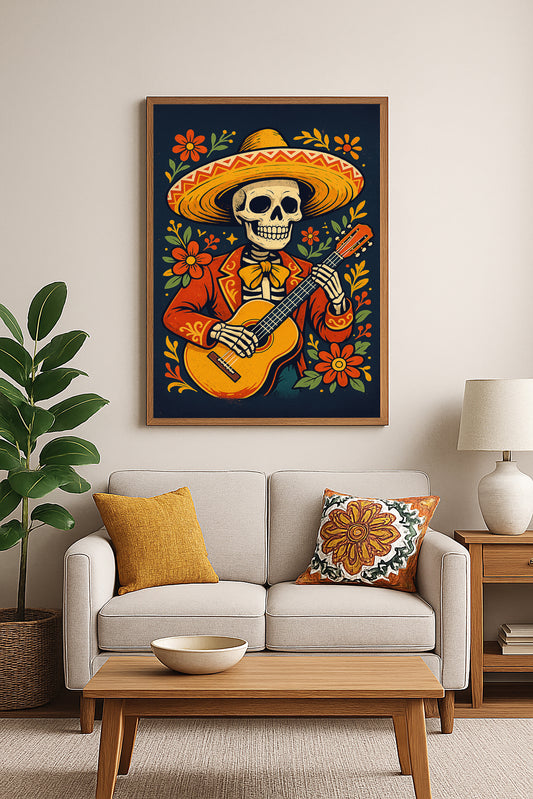 Skeleton Mariachi Guitarist Digital Download Print | Día de los Muertos Wall Art | Mexican Folk Art Skeleton Poster | 2:3 Ratio