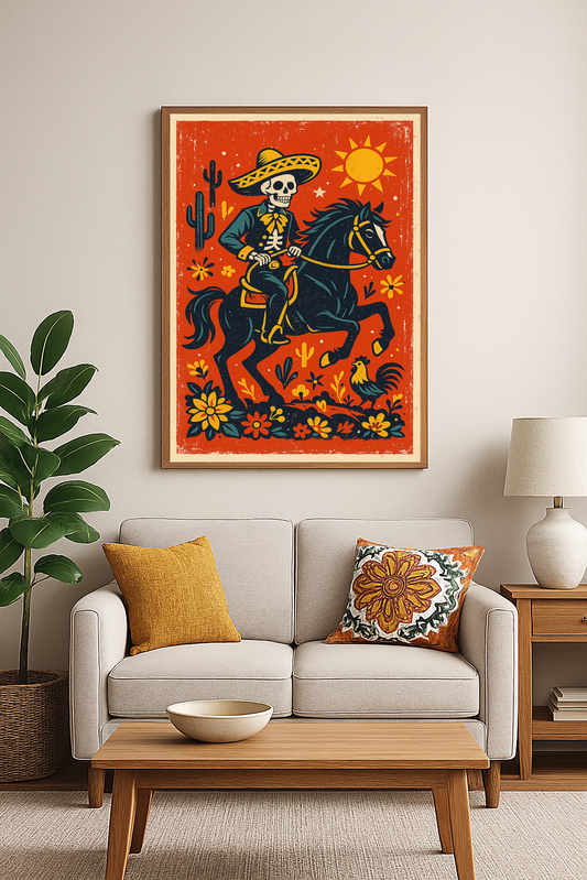 Skeleton Charro Horse Rider Digital Download Print | Día de los Muertos Wall Art | Mexican Folk Art Skeleton Poster | 2:3 Ratio
