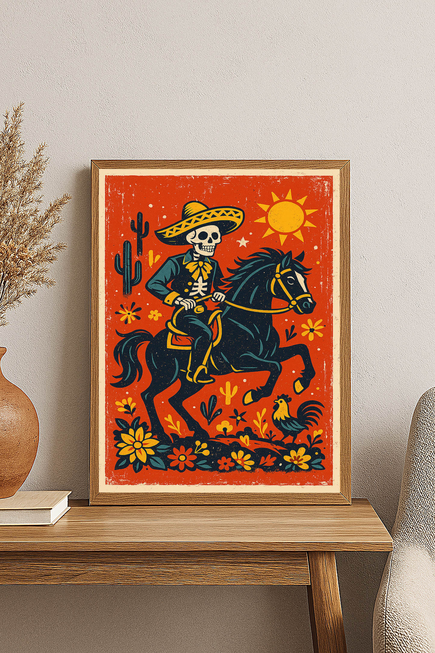 Skeleton Charro Horse Rider Digital Download Print | Día de los Muertos Wall Art | Mexican Folk Art Skeleton Poster | 2:3 Ratio