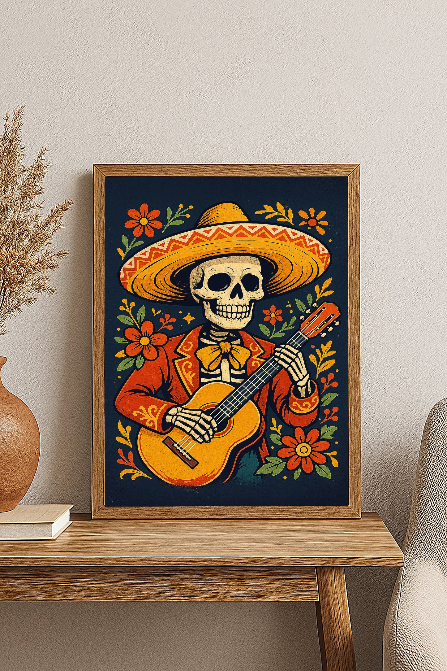 Skeleton Mariachi Guitarist Digital Download Print | Día de los Muertos Wall Art | Mexican Folk Art Skeleton Poster | 2:3 Ratio