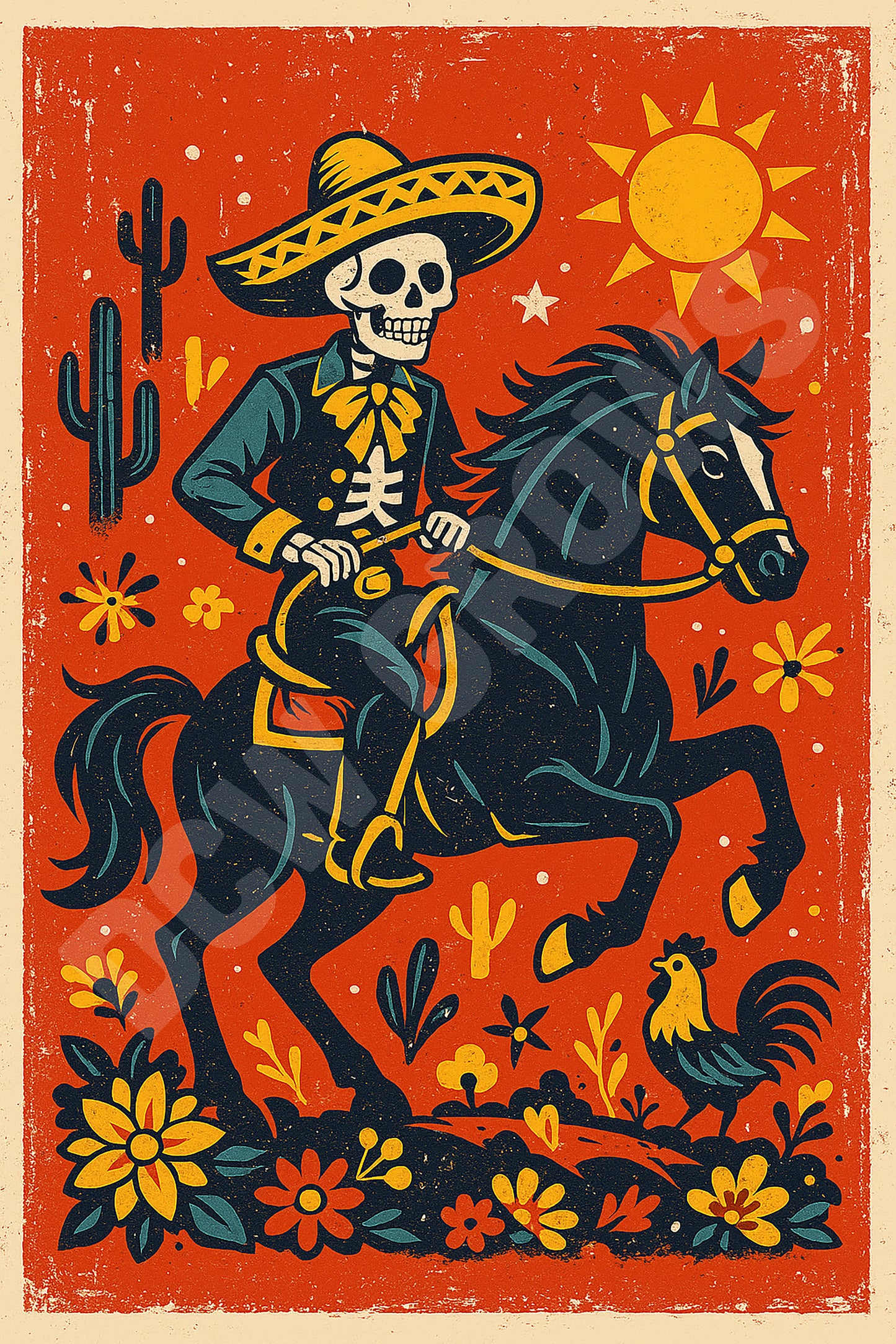 Skeleton Charro Horse Rider Digital Download Print | Día de los Muertos Wall Art | Mexican Folk Art Skeleton Poster | 2:3 Ratio