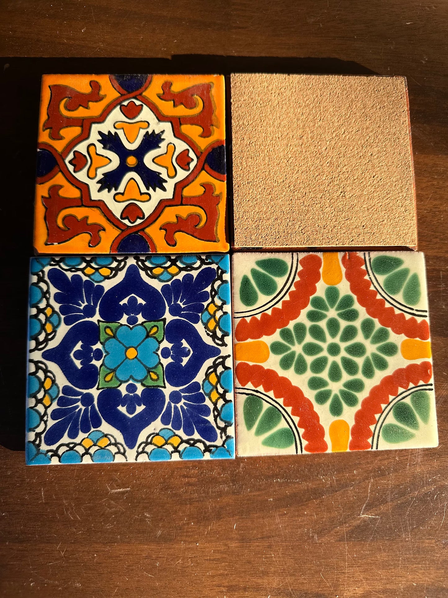Handmade Mexican Tile Coaster Set – 6 Pack