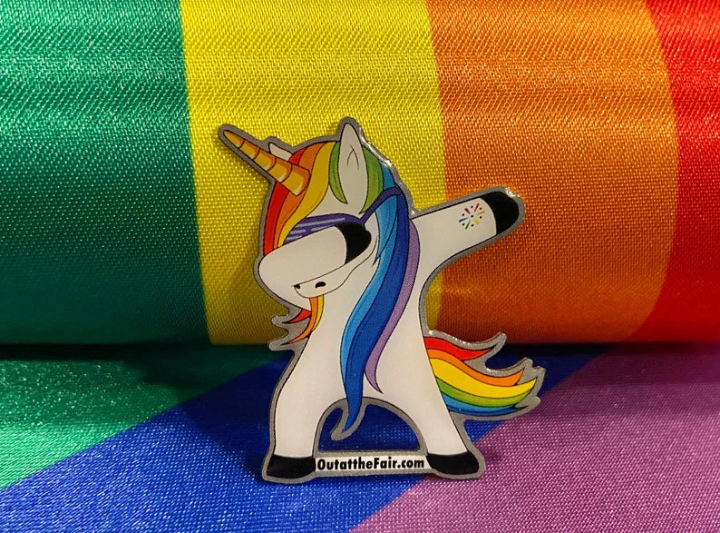 OATF® Dabbing Unicorn Rainbow Pin – LGBTQ Pride Festival Enamel Lapel Collectible