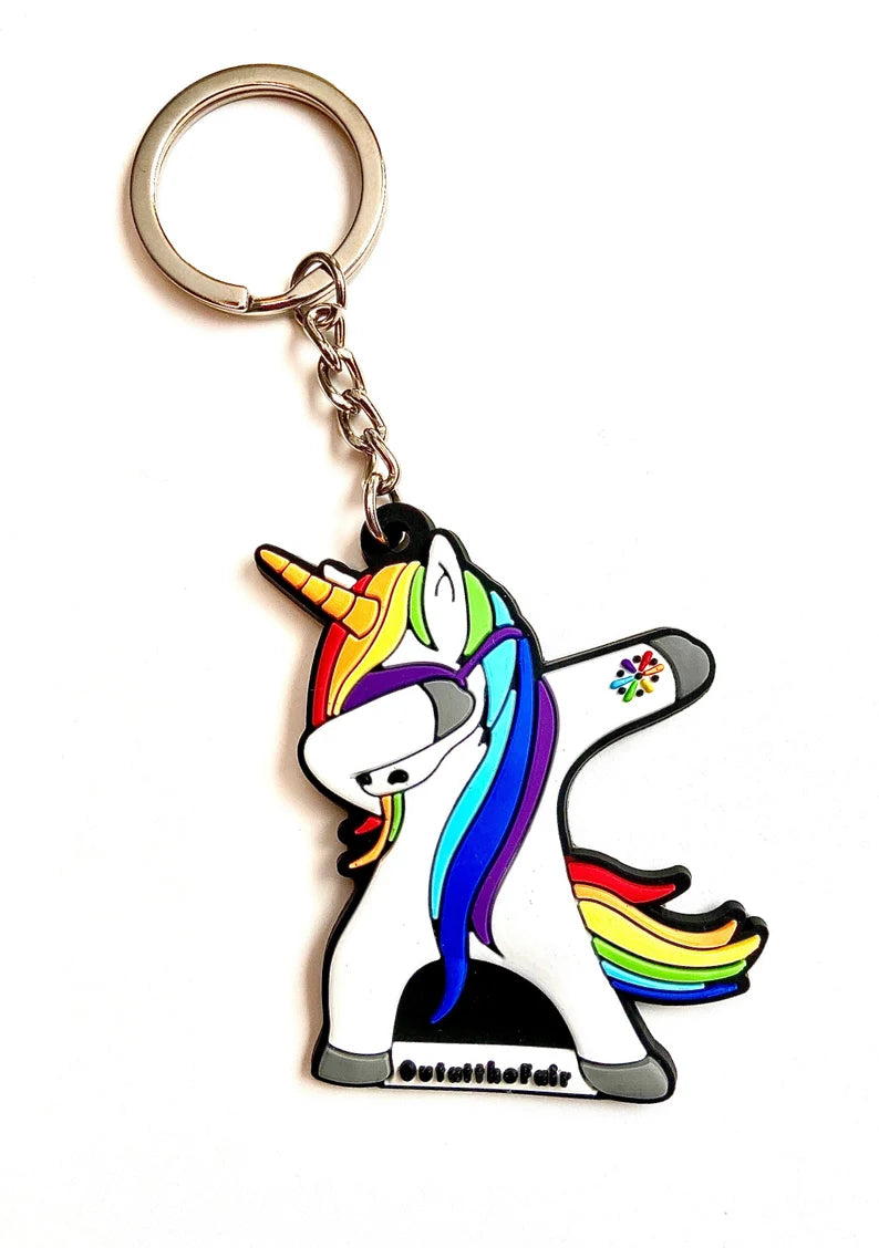 OATF® Dabbing Unicorn Rainbow Keychain – LGBTQ Pride Festival Collectible