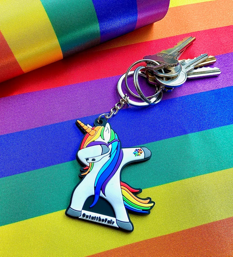 OATF® Dabbing Unicorn Rainbow Keychain – LGBTQ Pride Festival Collectible