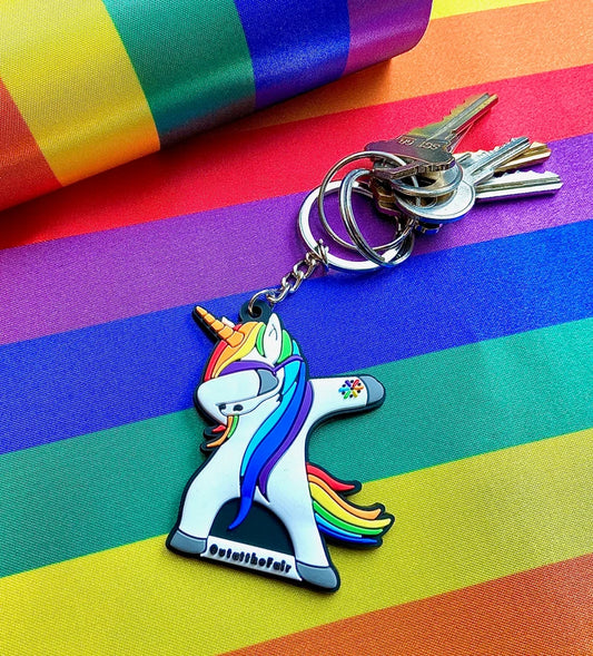 OATF® Dabbing Unicorn Rainbow Keychain – LGBTQ Pride Festival Collectible