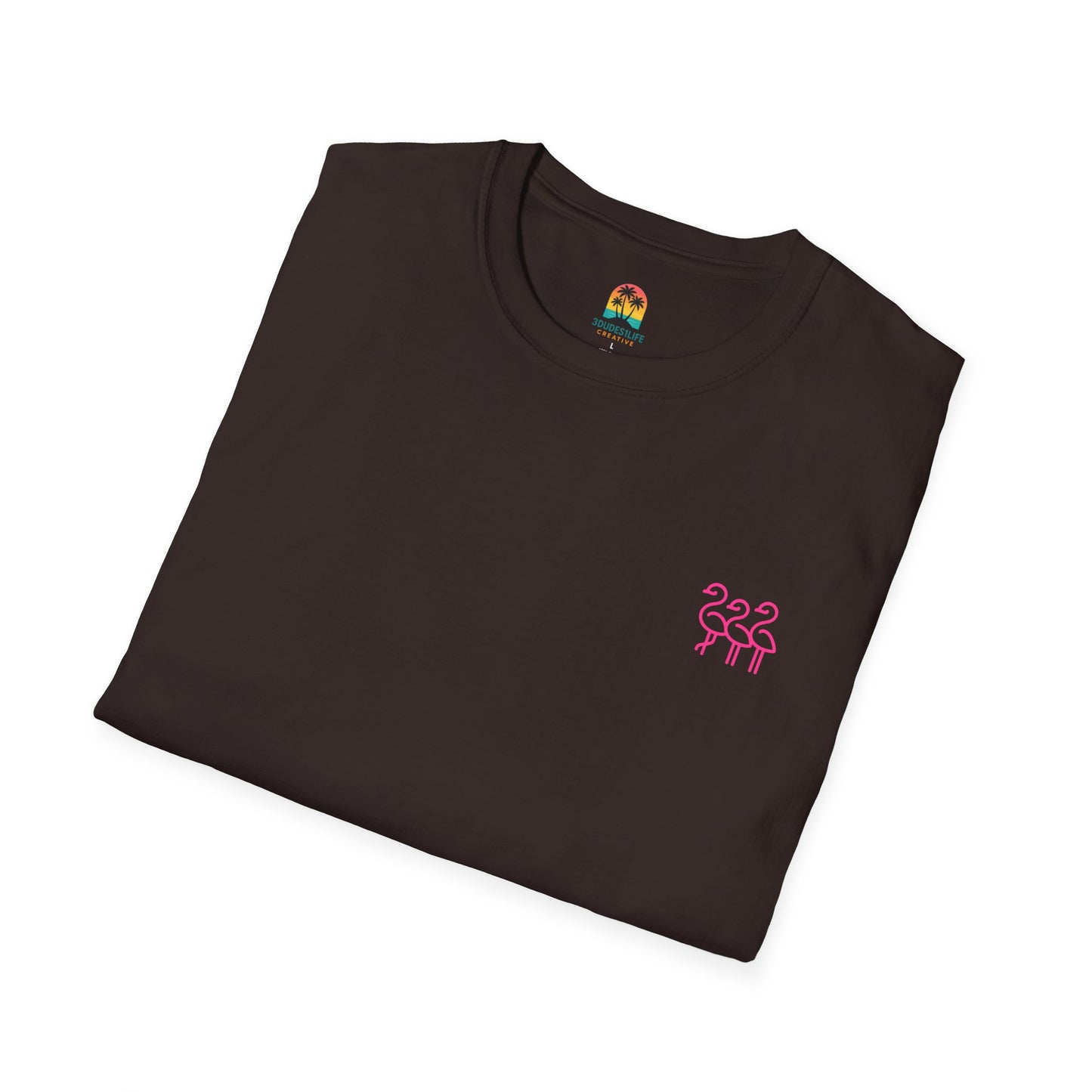 Sunset Palm Trees T-Shirt | Tropical Beach Retro Sunset Graphic | Throuple Shirt Merch Branded Flamingos