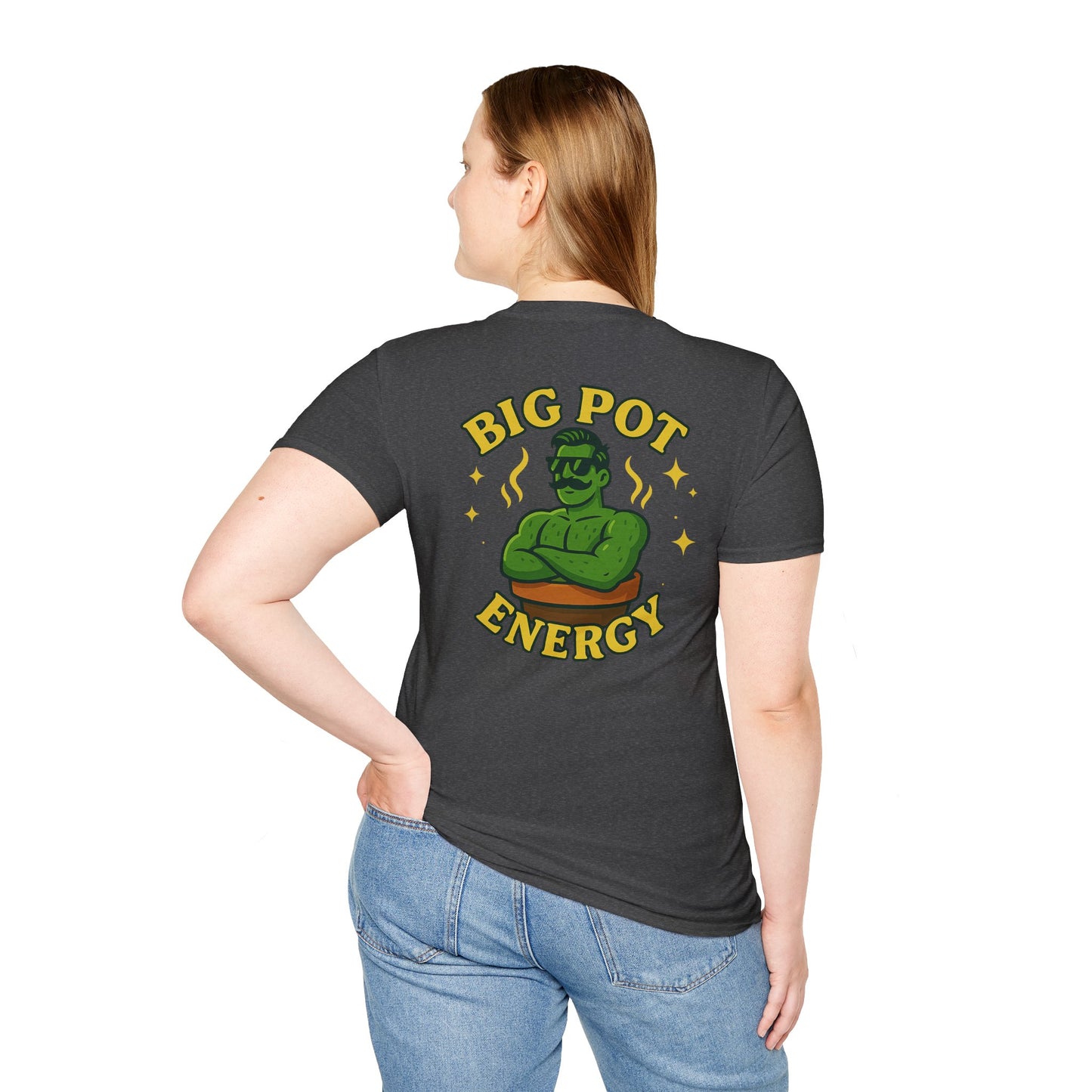 Big Pot Energy T-Shirt | Funny Plant Pot Character | 2 Sided Men's T-Shirt Plant Lover