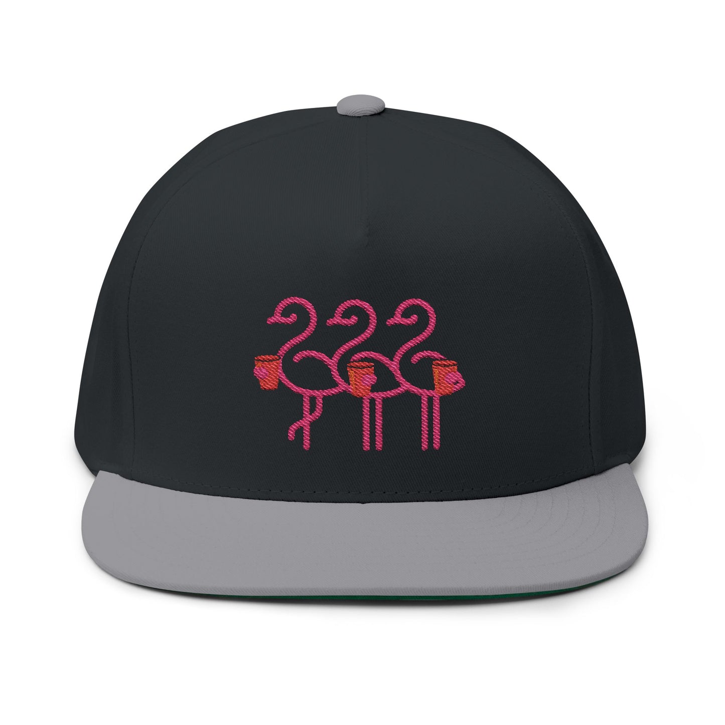 Three Pink Flamingos Embroidered Flat Bill Cap | Tropical Bird Hat | Red Cup Throuple Life