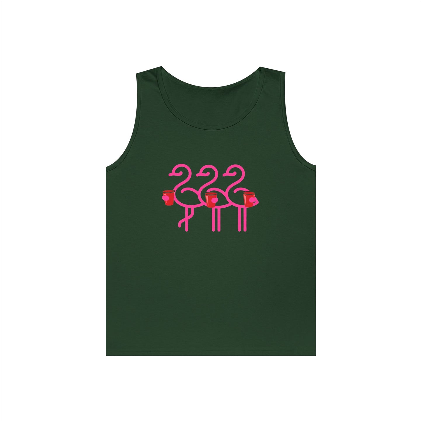 Three Pink Flamingos Tank Top | Retro Tropical Birds, Summer Beach Tee | Red Cup Throuple Life
