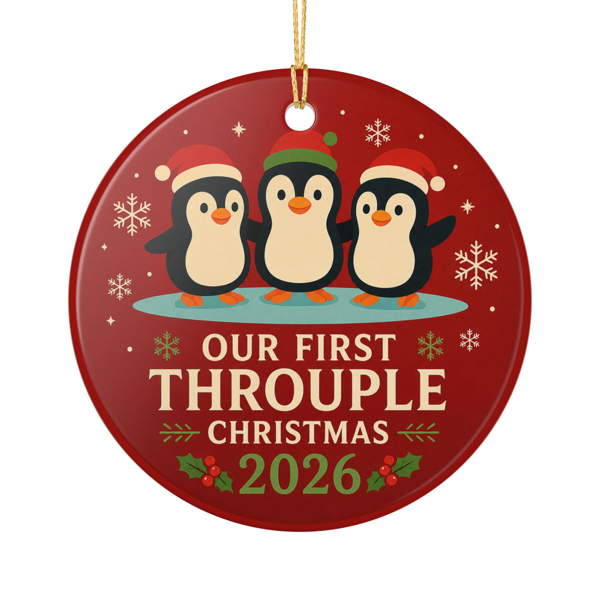 Our First Throuple Christmas 2026 Ornament | Penguin Ceramic Ornament | Polyamory Christmas Gift | LGBTQ+ Holiday Keepsake