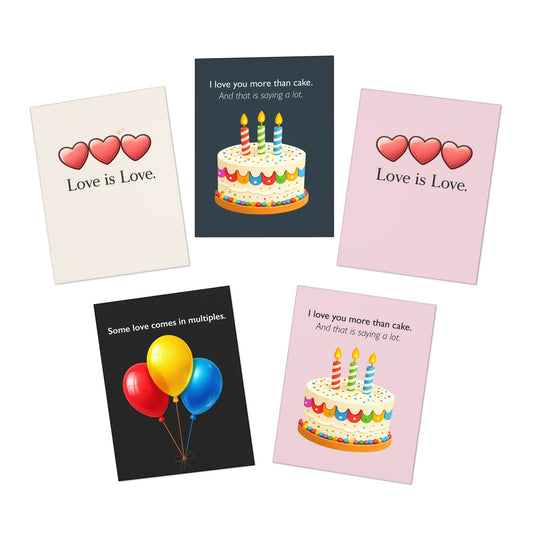Multi-Design Greeting Cards (5-Pack) | Throuple Birthday Card Pack | LGBTQ Pride Celebration