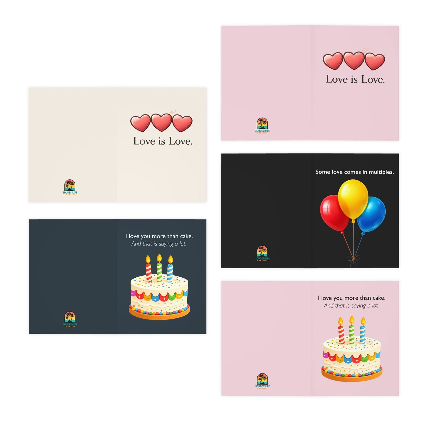 Multi-Design Greeting Cards (5-Pack) | Throuple Birthday Card Pack | LGBTQ Pride Celebration