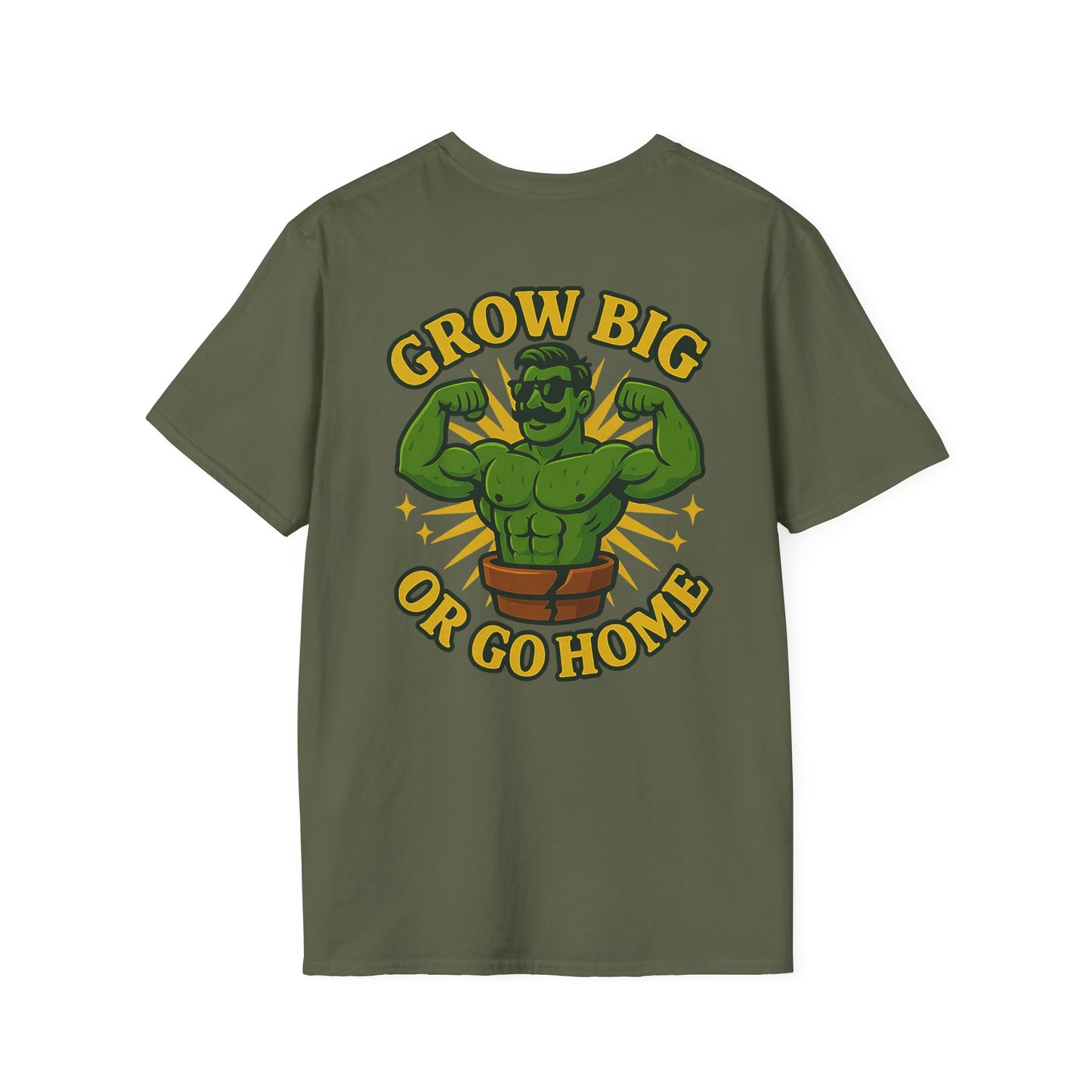 Grow Big or Go Home T-Shirt | Muscular Hulk Plant Fitness Graphic | 2 Sided Men's T-Shirt Plant Lover